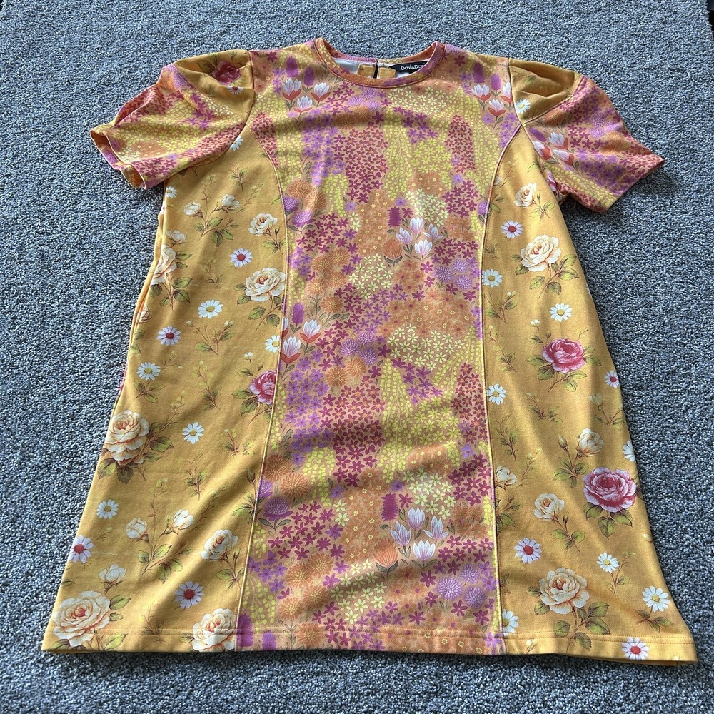 Davi & Dani Dress Womens 2XL Yellow Floral Short Puff Sleeve T-Shirt Short